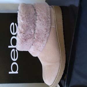 bebe Nayeli Pink Soft Fur Lined Crystal Bootie
